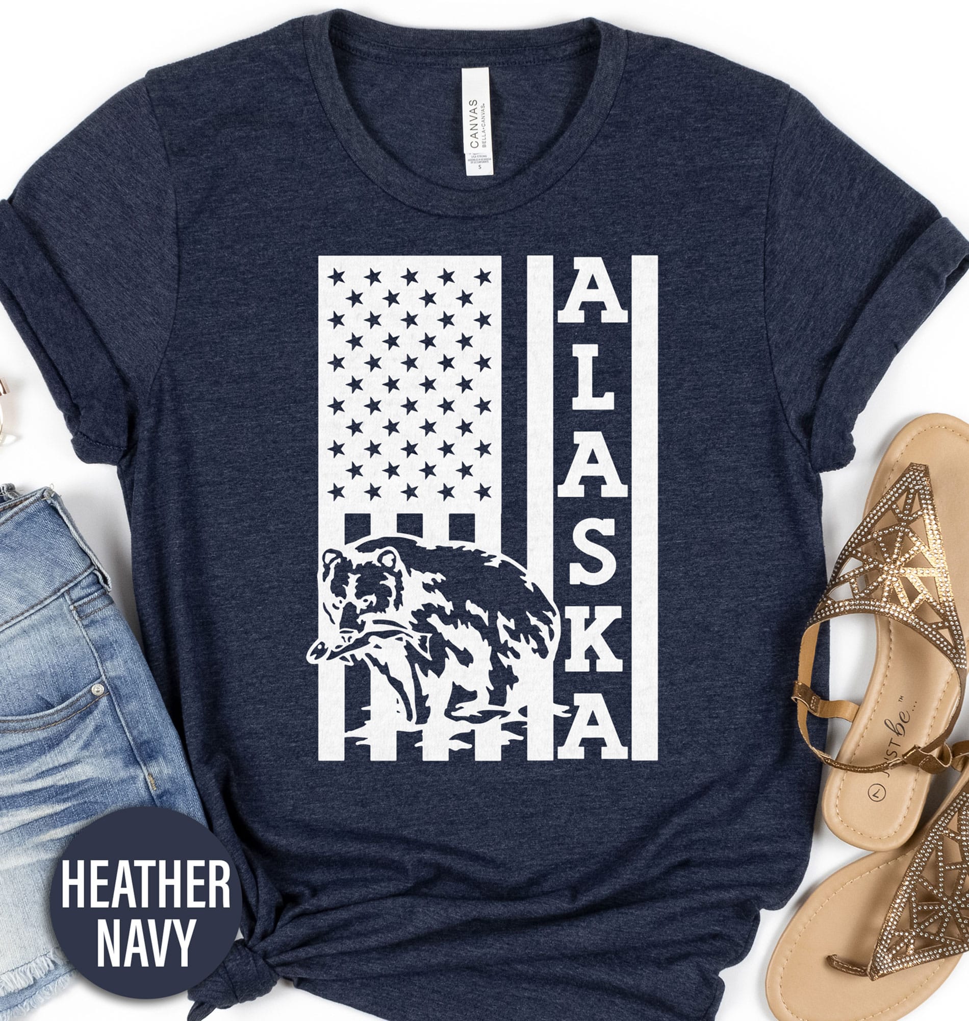 Alaska USA Flag Bear Nature Tee Alaska Vacation Shirts Shop the Best Alaska USA Flag Bear Nature Tee Online