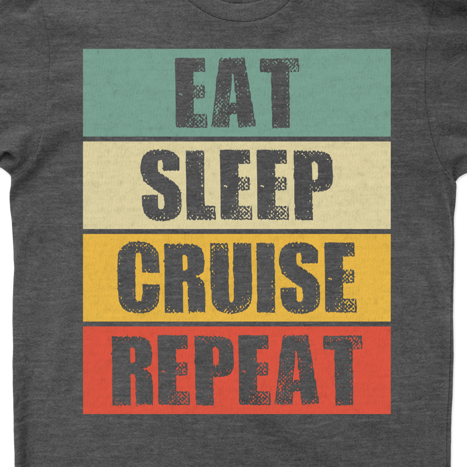Retro Style 'Eat Sleep Cruise Repeat' Casual Vacation Tee Experience the ultimate cruise vacation apparel with our Retro Style 'Eat Sleep Cruise Repeat' Tee. This casual travel tee, part of our unique retro cruise shirts collection, embodies the spirit of vacation style shirts. Perfect for all your casual vacation clothing needs.