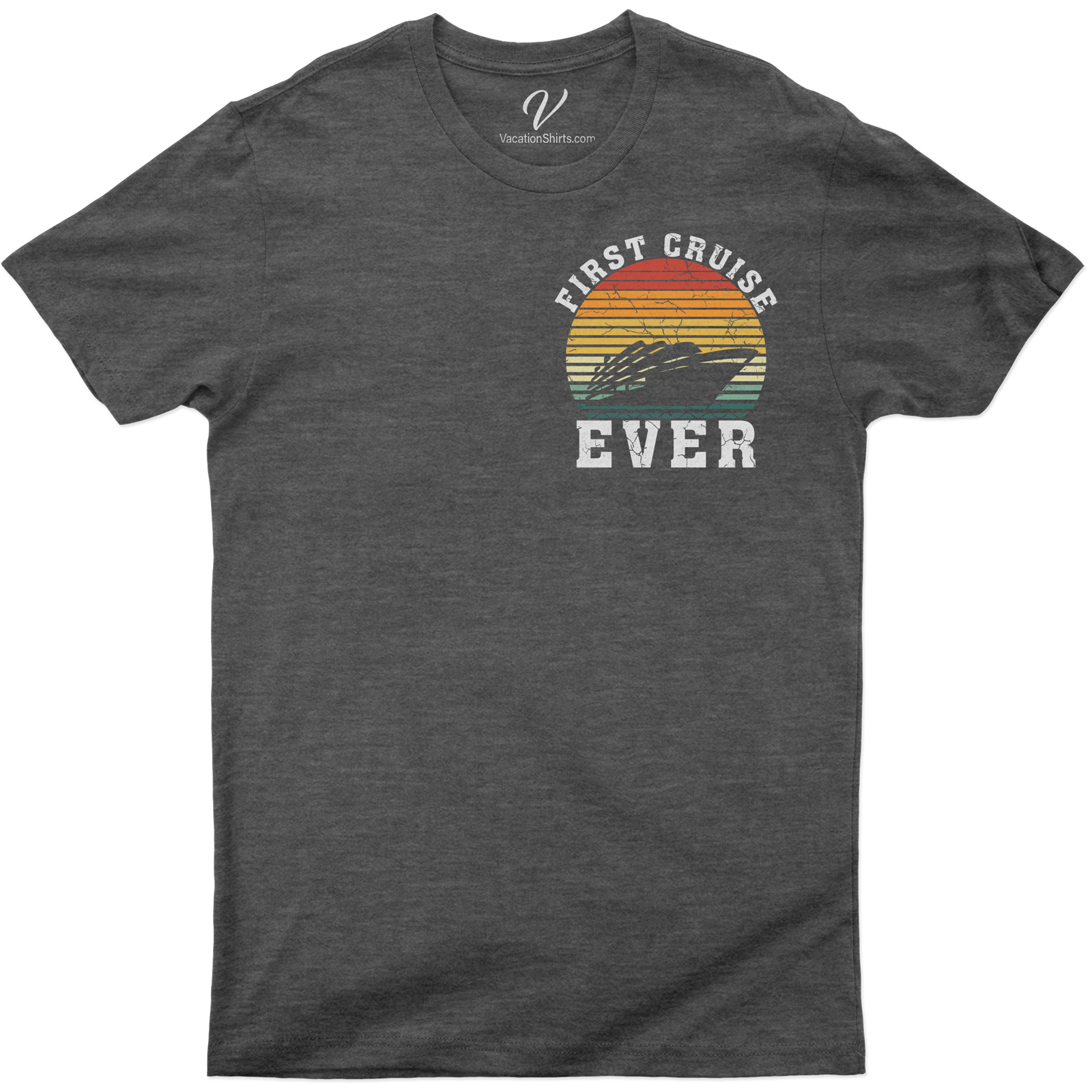 First Cruise Ever Retro Sunset Graphic Tee Experience the thrill of your First Cruise Ever with our Retro Sunset Graphic Tee. This Vintage Cruise Apparel merges Nautical Graphic Tees with Retro Cruise Tees for a unique Maritime Sunset Shirt. Perfect Vacation Graphic Tee for Ocean Themed T-Shirt lovers!