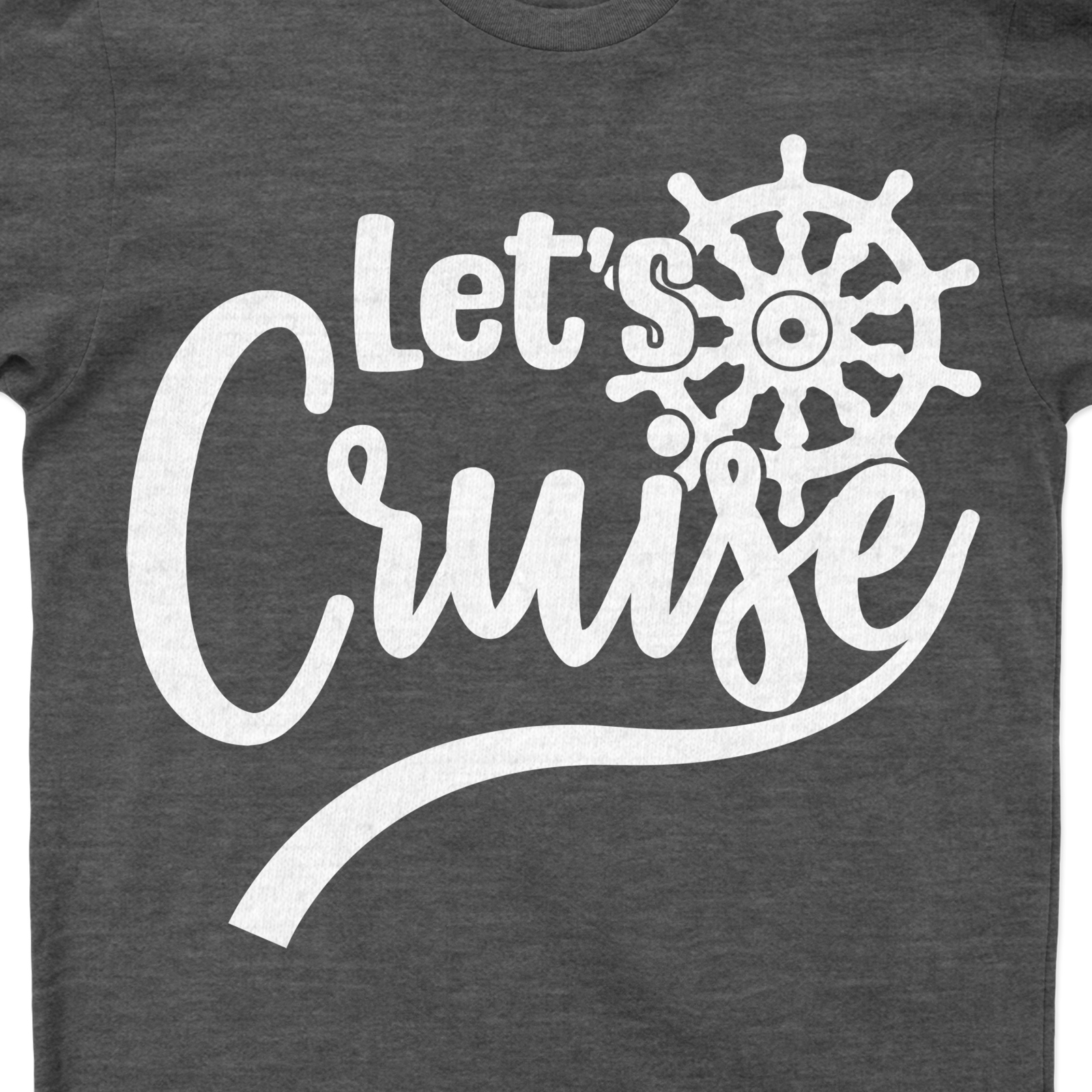 Let's Cruise - Nautical Wheel Graphic Vacation Tee Set sail in style with our 'Let's Cruise' Nautical Wheel Graphic Vacation Tee. This maritime fashion tee, part of our ocean vacation clothing line, combines sailing themed apparel with cruise vacation shirts for the ultimate sea travel shirt. Perfect for any nautical vacation outfit!