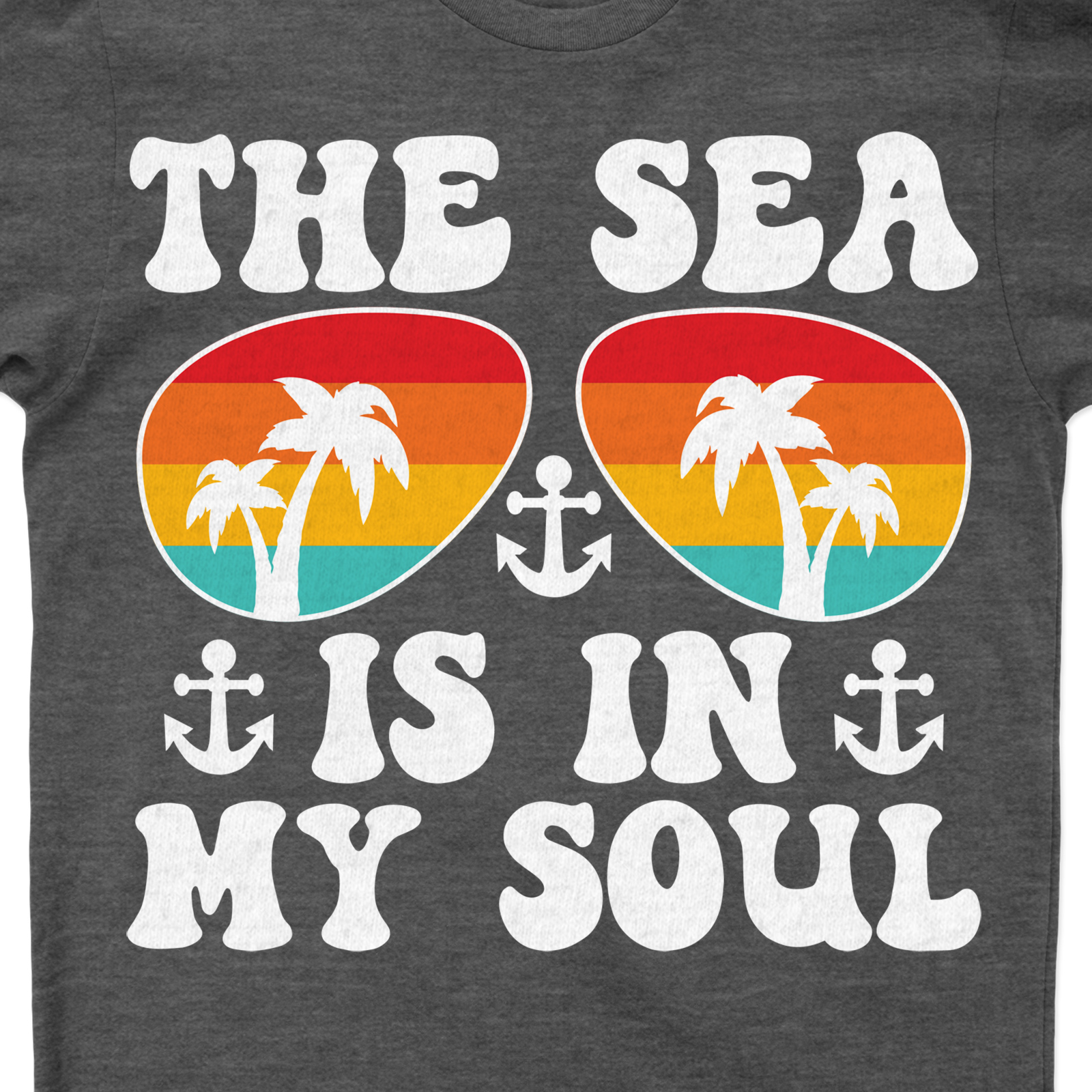 Tropical Palm Sunset & Anchor Graphic 'The Sea Is In My Soul' Vacation Tee Experience the allure of the tropics with our 'The Sea Is In My Soul' Vacation Tee. This Tropical Palm Sunset & Anchor Graphic Tee is a must-have for any Sea Soul Vacation. Perfect for Tropical Vacation T-Shirts lovers, it captures the essence of Sunset and Anchor Shirts.