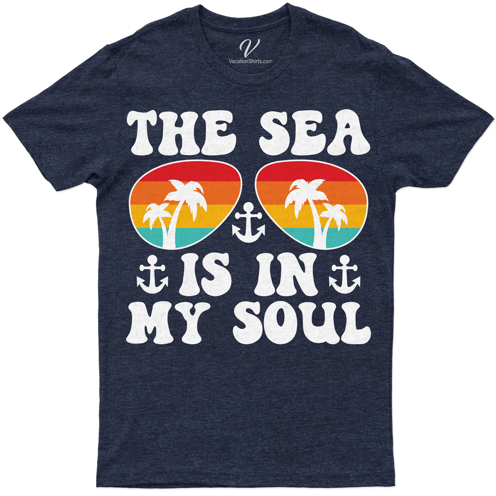 Tropical Palm Sunset & Anchor Graphic 'The Sea Is In My Soul' Vacation Tee Experience the allure of the tropics with our 'The Sea Is In My Soul' Vacation Tee. This Tropical Palm Sunset & Anchor Graphic Tee is a must-have for any Sea Soul Vacation. Perfect for Tropical Vacation T-Shirts lovers, it captures the essence of Sunset and Anchor Shirts.