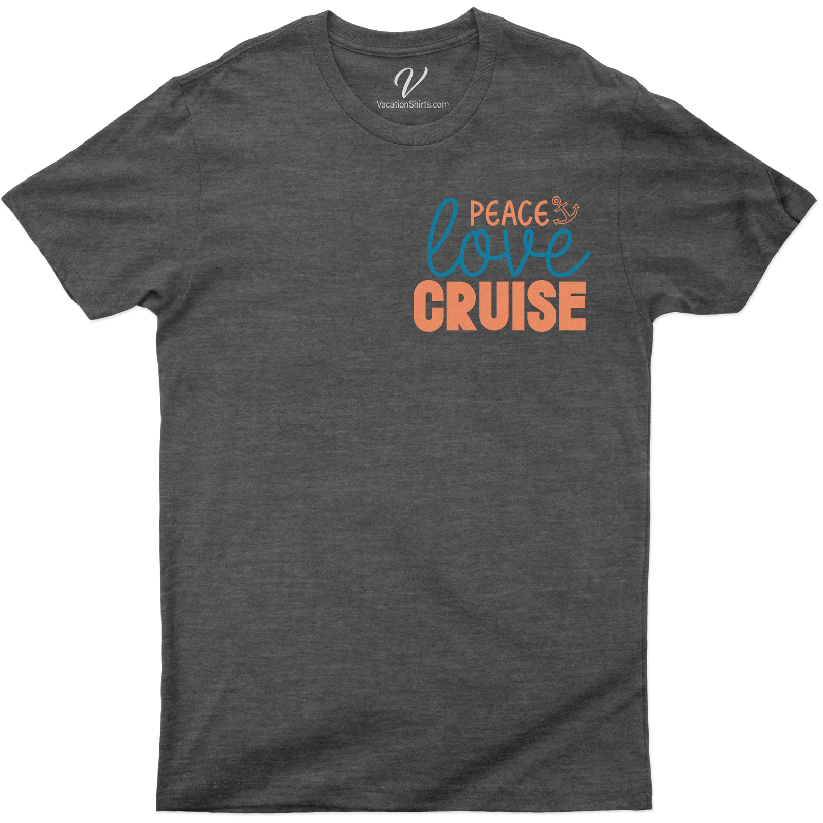 Peace Love Cruise Graphic Tee - Nautical Vacation Shirt Set sail in style with our Peace Love Cruise Graphic Tee! This nautical vacation shirt, a must-have in cruise shirts and beach vacation tees, combines comfort and fashion. Perfect for ocean trips, it's the ultimate in travel graphic tees and sailing t-shirts.