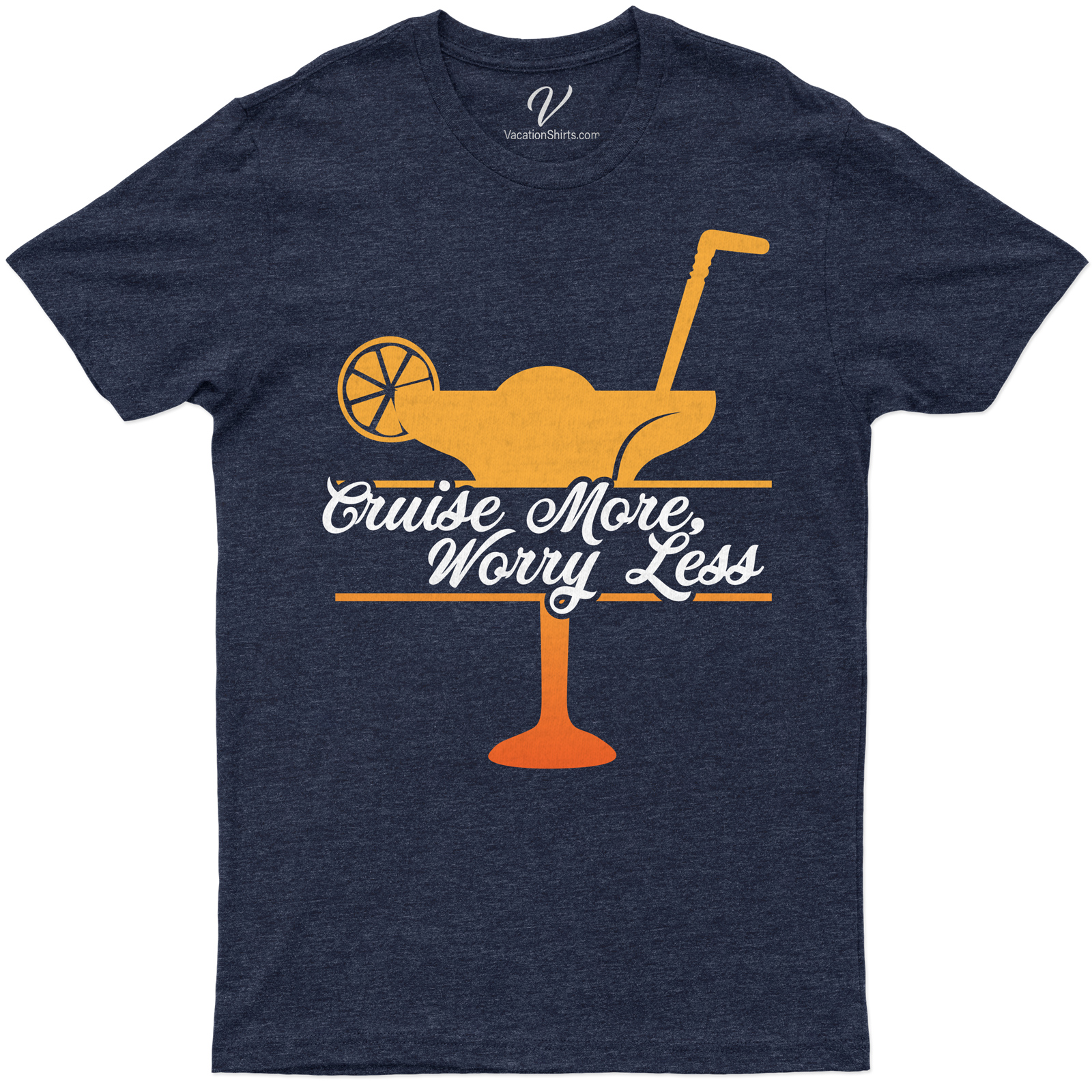Cruise More, Worry Less Tropical Cocktail Graphic Tee - VacationShirts.com Exclusive Experience the carefree spirit of getaways with our Cruise More, Worry Less Tropical Cocktail Graphic Tee. This VacationShirts.com exclusive, combines tropical vacation apparel with beach vibes. It's more than a shirt, it's your vacation mindset!