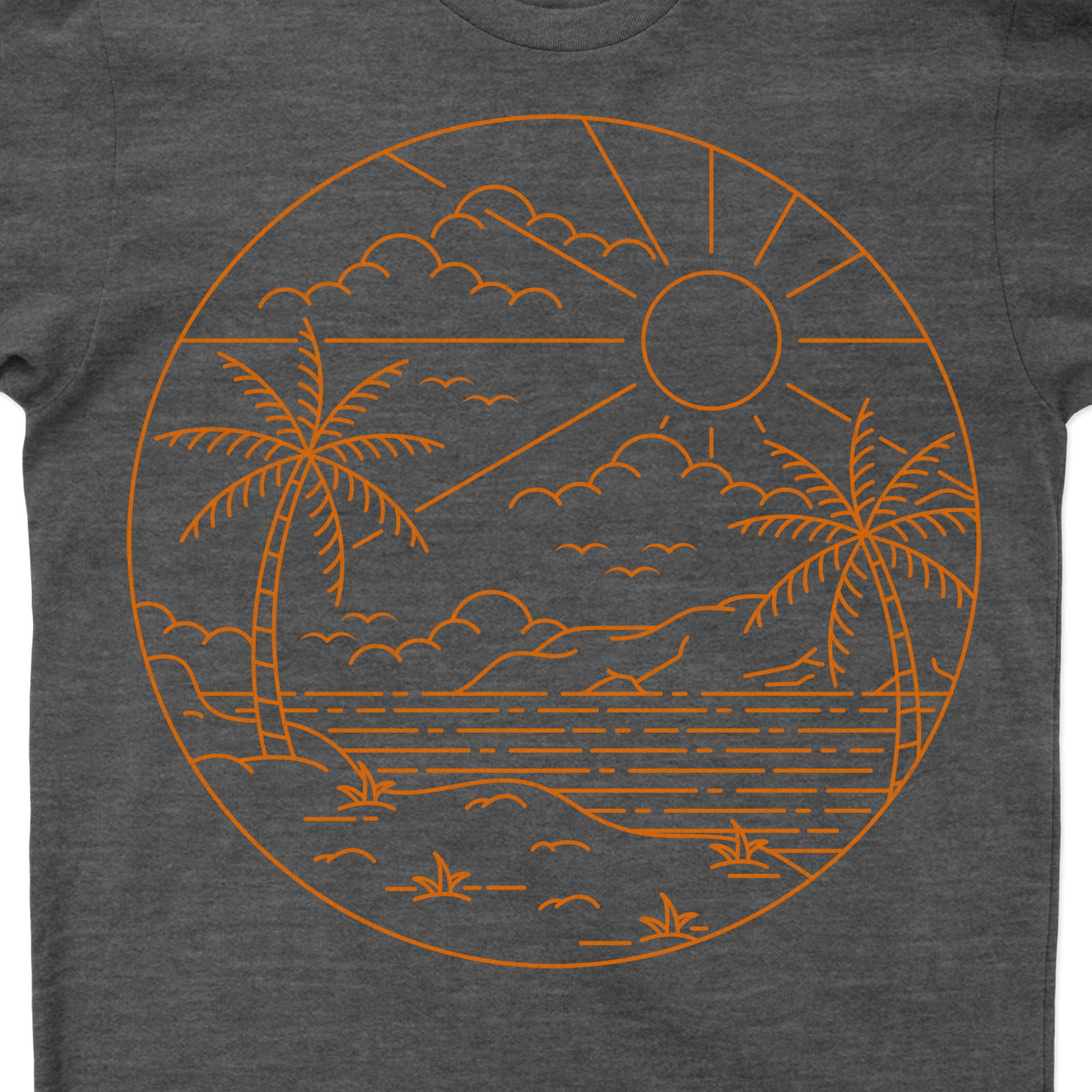 Tropical Sunset Line Art Unisex Tee - Beach Palms and Ocean Waves Experience paradise with our Tropical Sunset Line Art Unisex Tee. This Beach Palms and Ocean Waves T-Shirt is your perfect Unisex Beachwear. Embrace the Tropical Line Art Clothing trend with our Sunset Graphic Tees. It's not just a Unisex Tropical Tee, it's a lifestyle!