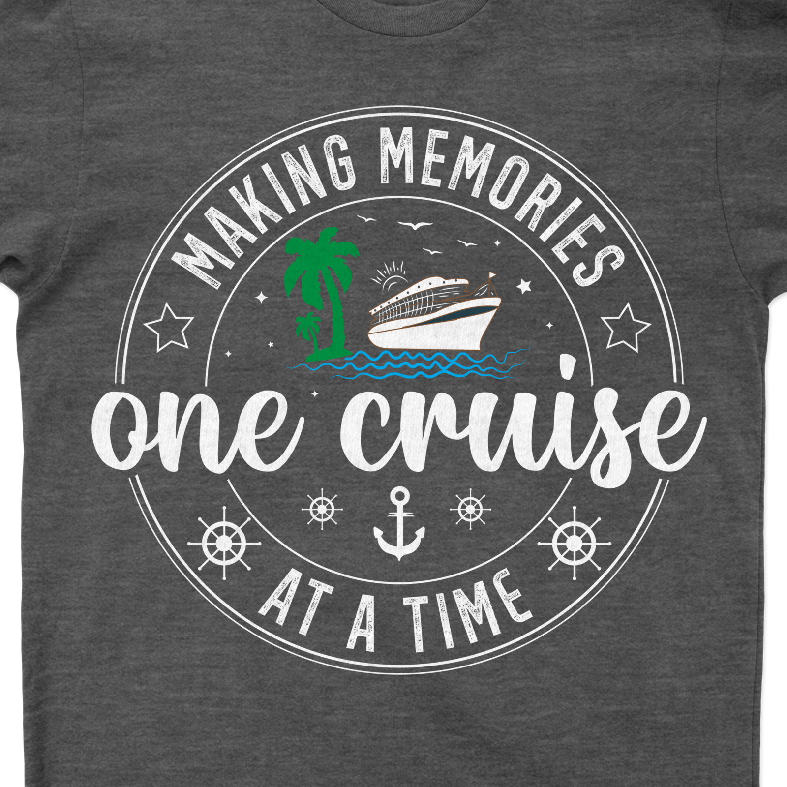 Making Memories One Cruise at a Time - Nautical Vacation Tee Embark on your ocean adventure with our 'Making Memories One Cruise at a Time' tee. This Nautical Vacation Attire, part of our Cruise Vacation T-Shirts collection, is your perfect Maritime Travel Tee for unforgettable sailing vacations and boating holidays.