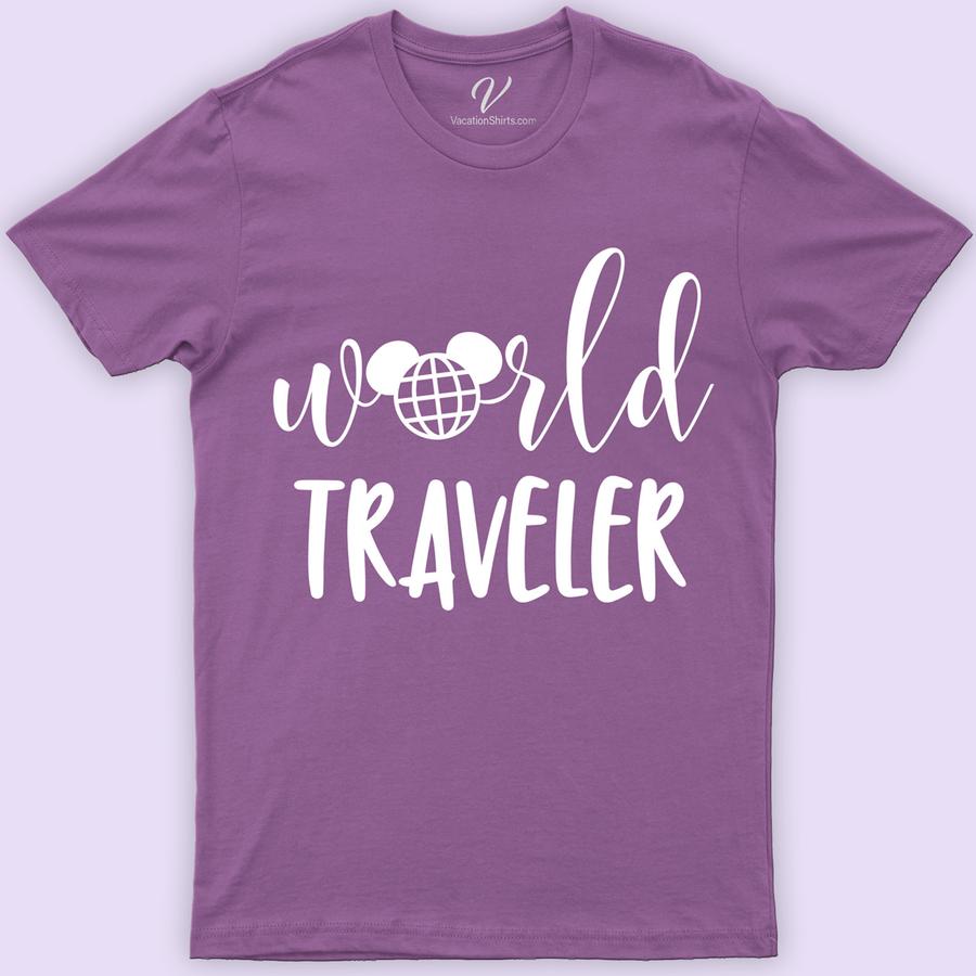 Mickey's World Traveler Shirt Disney Vacation Shirts Embark on magical adventures with Mickey's World Traveler Shirt from VacationShirts.com! Perfect for Disney vacations, this custom Mickey travel top features personalized designs, making it a unique souvenir. Ideal for family trips, match in style with our Disney theme park outfits. Capture the spirit of exploration in this Mickey adventure clothing!