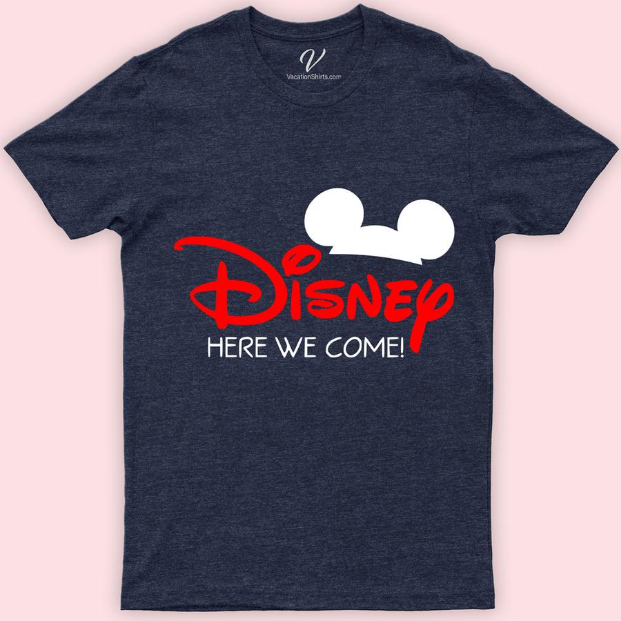 Disney Here We Come Shirt Disney Vacation Shirts Embark on a magical journey with our 'Disney Here We Come' Shirt from VacationShirts.com! Perfect for Disney Family Vacations, these custom, matching tees add a personalized touch to your Disney Trip 2023. Ideal for both Disney World and Disneyland adventures, our Disney Bound Shirts unite groups in style and excitement!