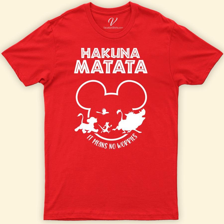 Hakuna Matata Mickey Shirt Disney Vacation Shirts Discover the magic with our Hakuna Matata Mickey Shirt, blending the iconic Mickey Mouse with the adventurous spirit of Lion King. Perfect for Disney family shirts, this unique Mickey Lion King crossover apparel brings joy to both adults and kids. Embrace your Disney vacation in style with our enchanting tees!