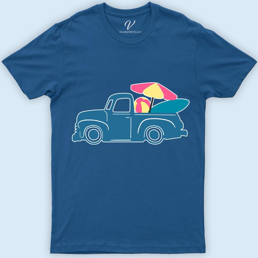 Truck Beach Shirt Beach Vacation Shirts Dive into summer with our Truck Beach Shirt from VacationShirts.com! Featuring a unique blend of vintage charm and tropical vibes, this Surf Truck T-shirt captures the essence of coastal adventures. Perfect for off-road enthusiasts and beach lovers alike, our Pickup Truck Beach Tee is your go-to for standout beachwear.