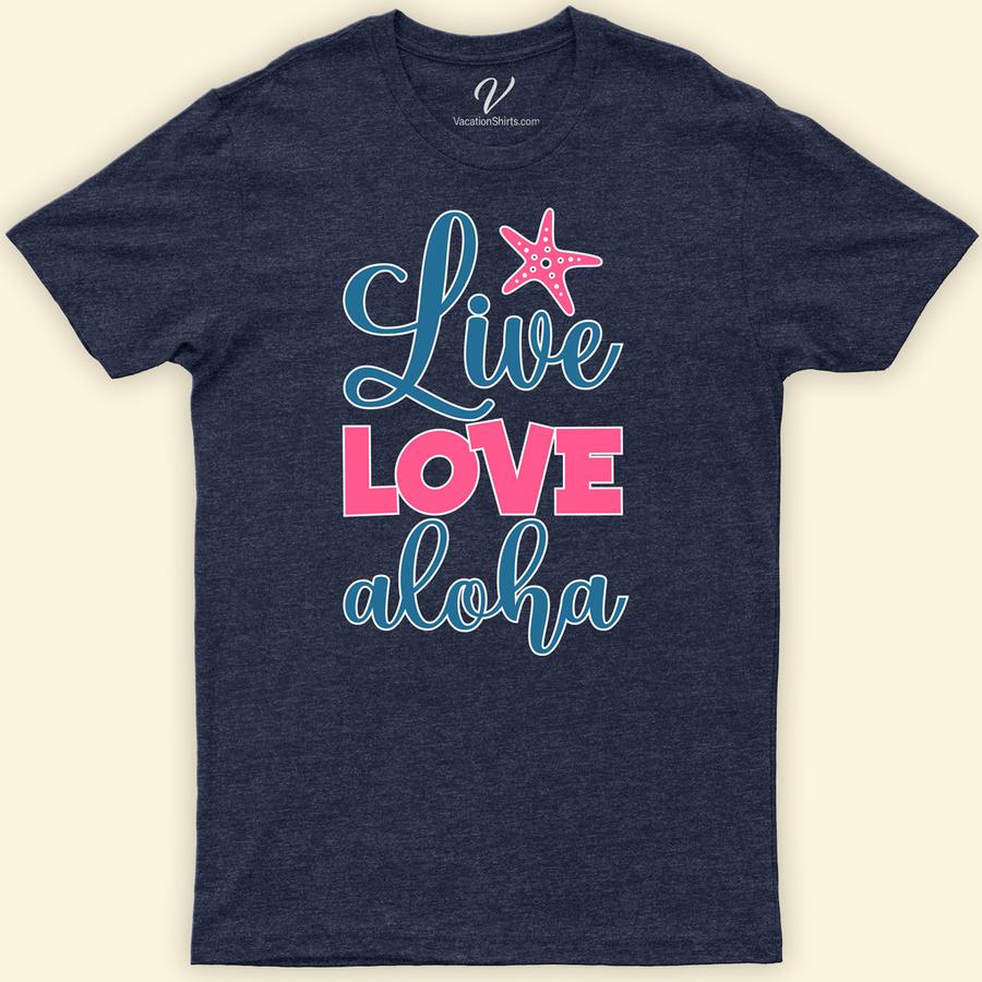 Live Love Aloha Shirt Hawaii Vacation Shirts Discover the essence of paradise with our Live Love Aloha Shirt, exclusively at VacationShirts.com. Crafted for both men and women, this authentic Aloha wear boasts vibrant tropical prints, perfect for beach weddings or adding a vintage Hawaiian touch to your wardrobe. Embrace the Aloha spirit in our custom, comfortable fit.