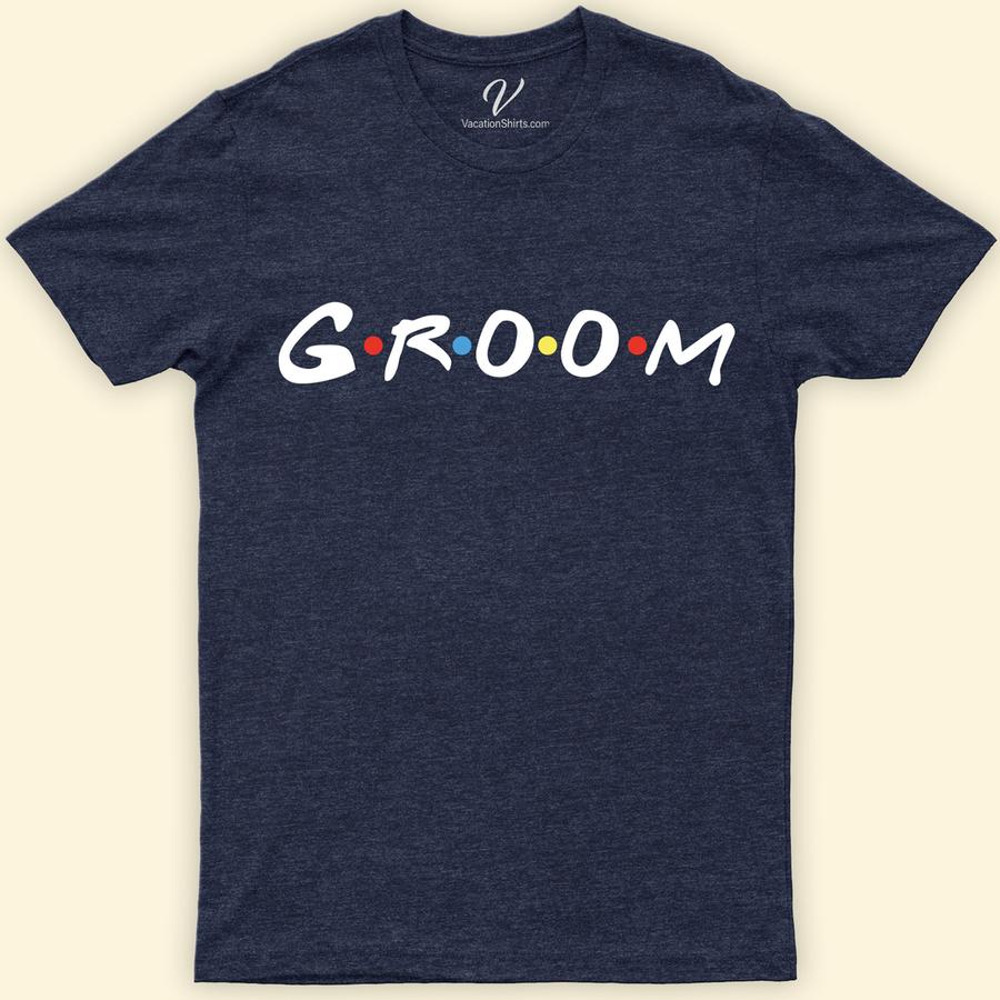 Friends Groom Shirt Wedding Vacation Shirts Celebrate your bachelor party in style with our Friends Groom Shirt! Perfect for the groom squad, these custom groom shirts blend humor and camaraderie, inspired by the iconic Friends TV show. Personalize for each groomsman, making your wedding party unforgettable. Funny, unique, and a must-have for any Friends-loving groom's bridal party!