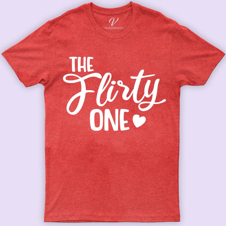 The Flirty One Wedding Shirt Wedding Vacation Shirts Unveil your playful side with The Flirty One Wedding Shirt from VacationShirts.com. Perfect for bachelorette parties and bridal showers, this custom bride shirt blends humor and style. Personalize for your squad, creating matching bridesmaid tops that dazzle. Embrace your bride-to-be journey with this cute, funny bridal tee. Elevate your hen party wardrobe now!
