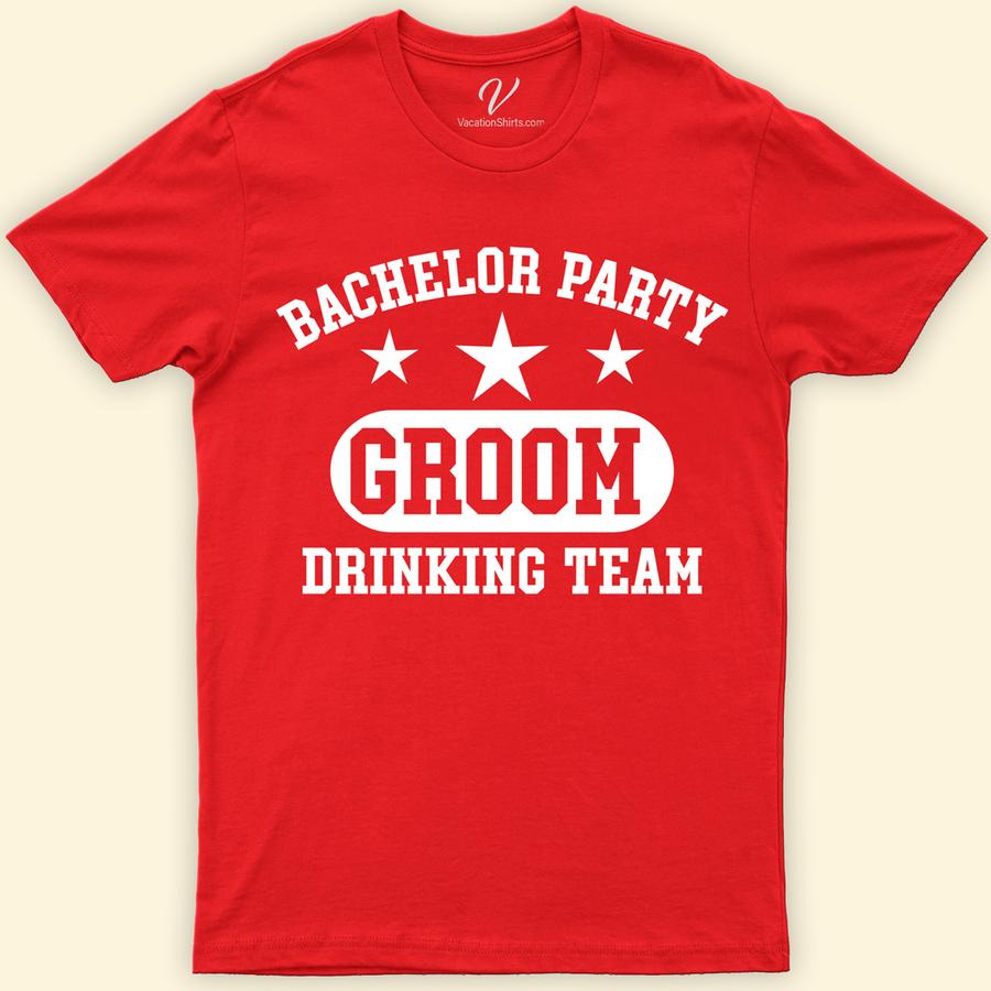 Drinking Team Groom Wedding Shirt Wedding Vacation Shirts Elevate your bachelor party with our Drinking Team Groom Wedding Shirt from VacationShirts.com! Perfect for groomsmen bar crawls, this custom groom squad tee blends humor and style. Personalize for each best man and make your wedding celebration unforgettable. Gear up in these funny, unique shirts for the ultimate groom bachelor party!