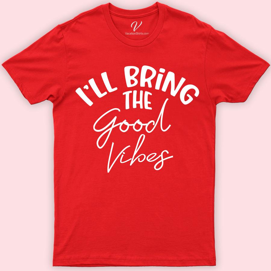 I'll Bring the Good Vibes Wedding Shirt Wedding Vacation Shirts Elevate your wedding celebration with our "I'll Bring the Good Vibes" Wedding Shirt from VacationShirts.com. Perfect for bridal parties, groomsmen, and beach weddings, this custom shirt blends fun and unique style, ensuring your group stands out. Ideal for bachelorette parties or as distinctive wedding guest attire, it promises unforgettable memories and good vibes!