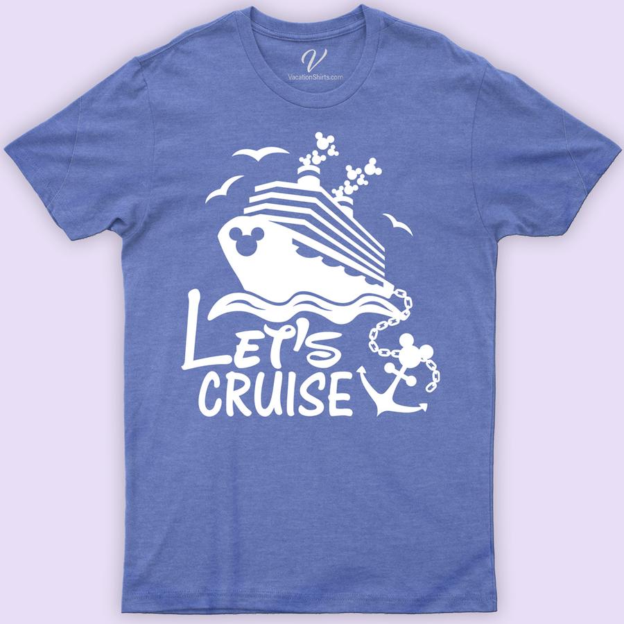 Family Bonding 'Let's Cruise' Vacation Tee Disney Cruise Shirts Embark on your family adventure in style with our 'Let's Cruise' Vacation Tee from VacationShirts.com. Perfect for group cruises, these matching family vacation tees are customizable, ensuring a unique bonding experience. Crafted for comfort and designed to celebrate your family's sailing spirit, they're the ultimate coordinated travel wear.