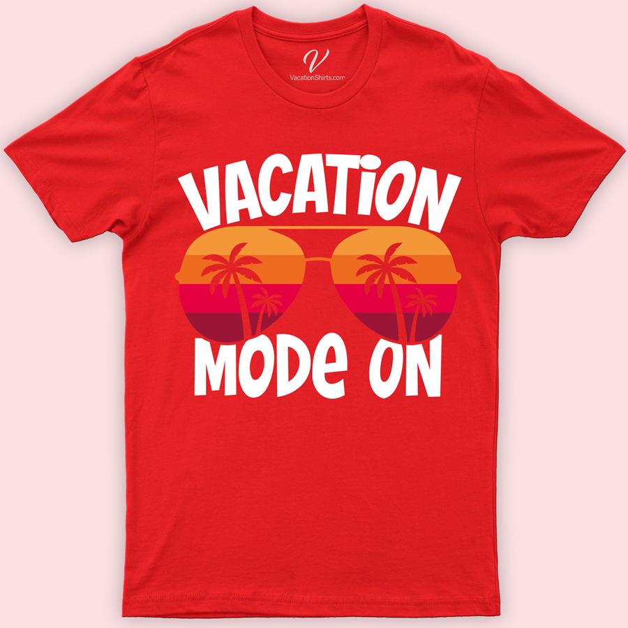 Vacation Mode On Tee Vacation Shirts Embrace your wanderlust with our Vacation Mode On Tee! Perfect for beach holidays or summer adventures, this tropical vacation t-shirt embodies relaxation and travel mode. Crafted for comfort and style, it's your go-to for signaling holiday mode. Get vacation ready and radiate summer vibes with this essential travel apparel!
