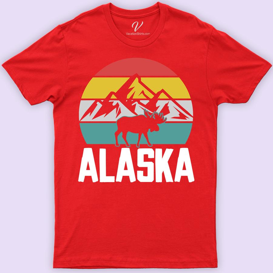 Alaska Mountains Moose Tee Alaska Vacation Shirts Discover the wild with our Alaska Mountains Moose Tee from VacationShirts.com. Featuring a stunning moose graphic amidst majestic mountains, this nature-inspired tee captures the essence of Alaska's wildlife. Perfect for outdoor adventurers and a must-have Alaska souvenir, our moose mountain apparel combines comfort with the spirit of nature.