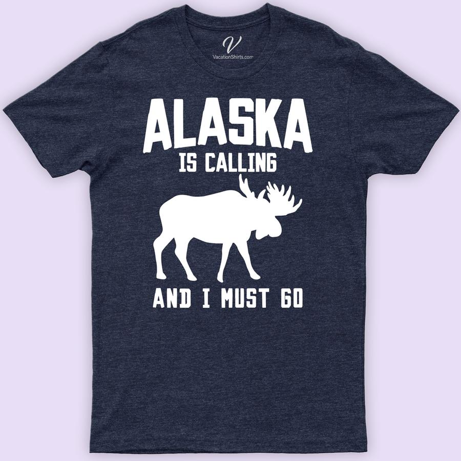 Alaska Is Calling Moose Tee Alaska Vacation Shirts Discover the wild with our Alaska Is Calling Moose Tee. Perfect for nature lovers, this moose graphic tee embodies the spirit of Alaska wildlife. Crafted for outdoor adventures, it's a must-have Alaska souvenir shirt. Embrace rustic charm and the thrill of the outdoors with this unique, nature-inspired clothing piece.