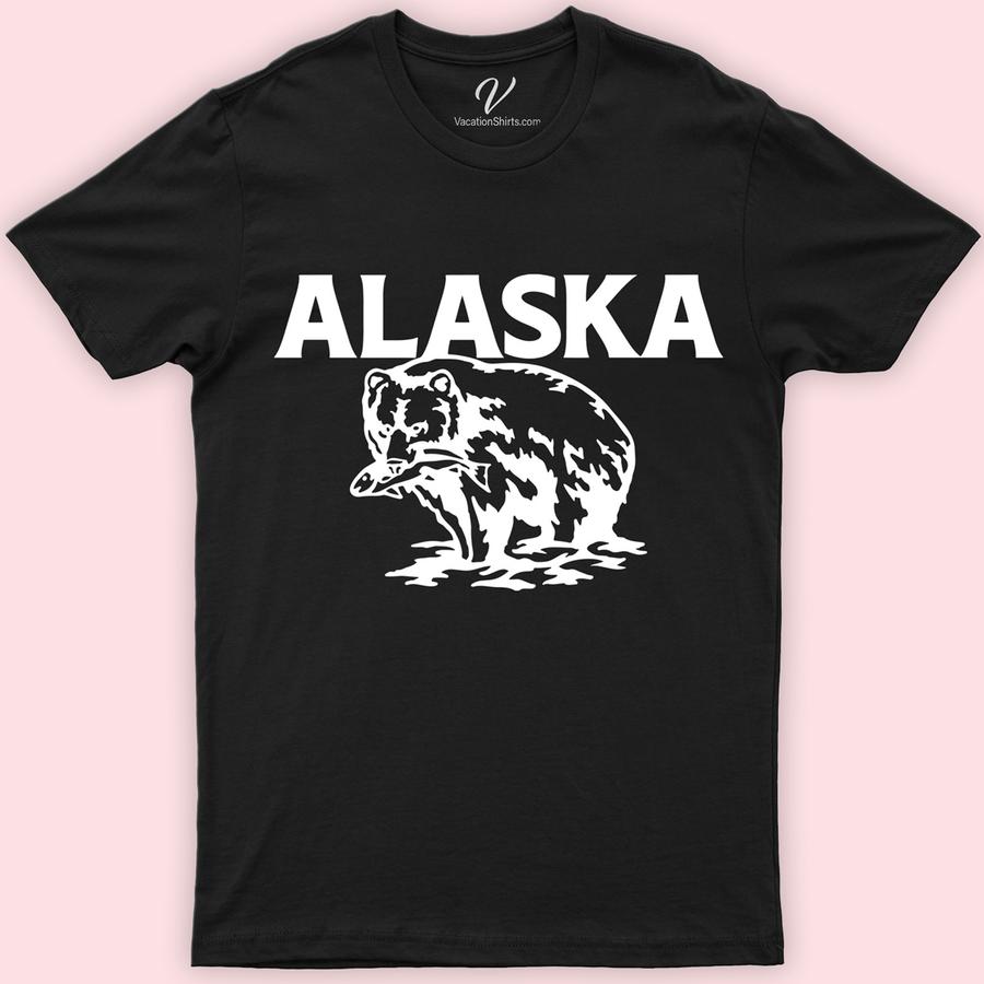 Alaska Bear Fish Tee Alaska Vacation Shirts Discover the wild with our Alaska Bear Fish Tee from VacationShirts.com. This eco-friendly outdoor wear features a captivating bear fishing graphic, blending Alaskan wildlife charm with wilderness adventure. Perfect for bear lovers and nature enthusiasts, this tee embodies the spirit of outdoor exploration in every stitch. Dive into nature-inspired apparel today!