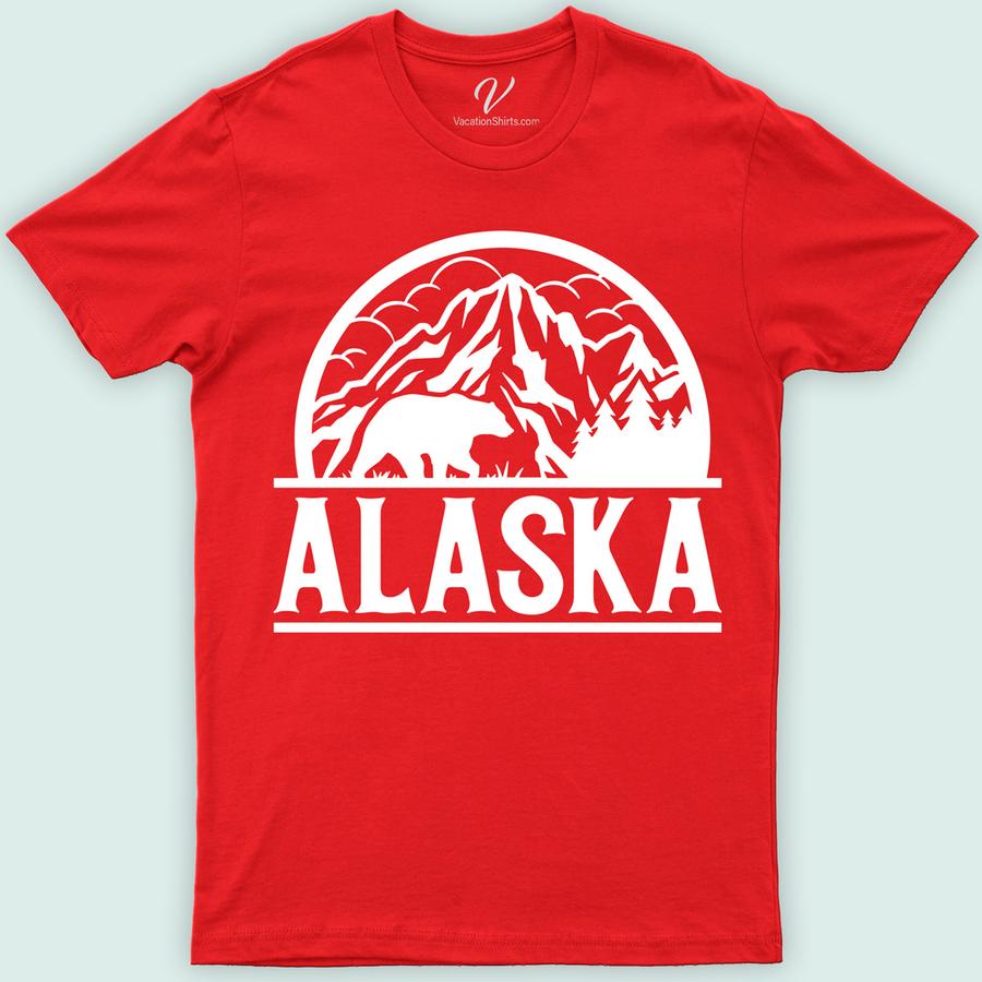 Alaska Mountains Bear Nature Tee Alaska Vacation Shirts Discover the wild with our Alaska Mountains Bear Nature Tee from VacationShirts.com. Crafted for the eco-conscious adventurer, this eco-friendly outdoor wear features a stunning bear nature design, inspired by Alaska's majestic mountains and wildlife. Perfect for hiking or any outdoor adventure, it's a must-have for wilderness and wildlife conservation enthusiasts.