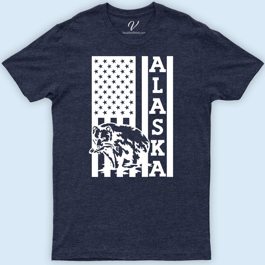 Alaska USA Flag Bear Nature Tee Alaska Vacation Shirts Discover the spirit of the wild with our Alaska USA Flag Bear Nature Tee. Perfect for bear lovers and hiking enthusiasts, this nature-inspired tee blends patriotic pride with wilderness allure. Featuring a striking American flag wildlife graphic, it's the ultimate outdoor adventure apparel and a memorable Alaska souvenir. Ideal for any adventure!
