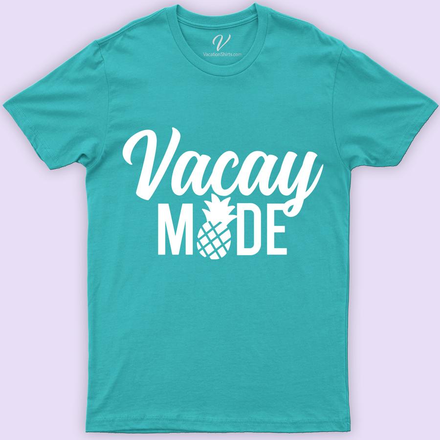 Vacay Mode Hawaii Pineapple Tee Hawaii Vacation Shirts Dive into paradise with our Vacay Mode Hawaii Pineapple Tee! This tropical vacation tee, featuring a vibrant pineapple graphic, embodies the Aloha spirit. Perfect as beachwear or casual island wear, this Hawaiian pineapple apparel is your go-to for summer vacations. Embrace the tropical fruit vibe in our comfy, stylish tee.