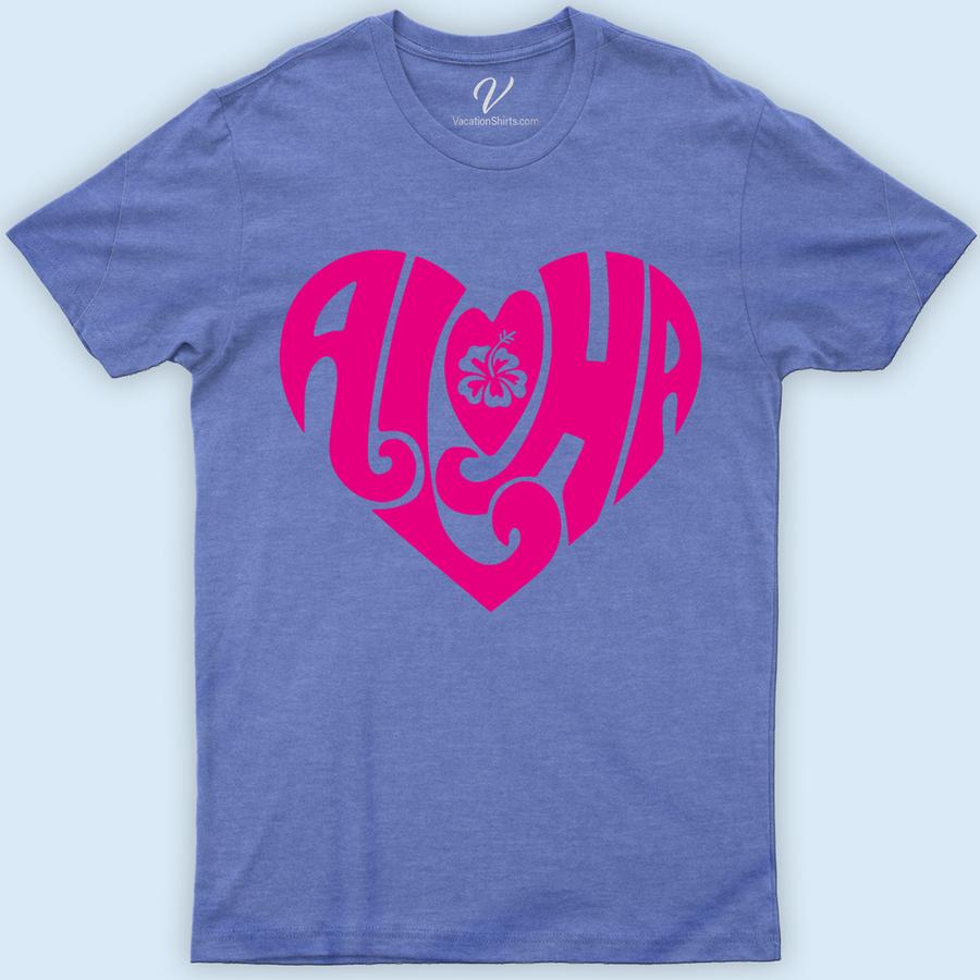 Aloha Heart Flower Hawaii Tee Hawaii Vacation Shirts Embrace the Aloha spirit with our Aloha Heart Flower Hawaii Tee from VacationShirts.com. This tropical floral tee, featuring a unique Hawaiian print top design, embodies island style clothing at its best. Perfect for beach vacations or as everyday Aloha wear, it's a Hawaiian love tee that radiates warmth and joy.