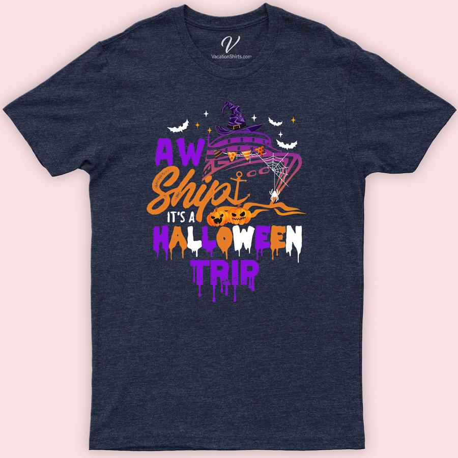 Aw Ship! Halloween Cruise Tee - Black Minimalist Halloween Cruise Shirts Set sail into the night with the "Aw Ship! Halloween Cruise Tee." This black, minimalist tee is your perfect companion for any spooky nautical adventure. Crafted for Halloween boat parties, it blends eerie charm with sleek design. Embrace the Halloween spirit on the high seas with this essential spooky cruise apparel.