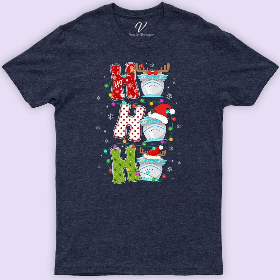Timeless Ho Ho Ho Christmas Cruise Tee Christmas Cruise Shirts Set sail in festive style with the Timeless Ho Ho Ho Christmas Cruise Tee from VacationShirts.com. Perfect for the whole family, this nautical Christmas tee blends holiday cheer with cruise ship charm. Embrace the spirit of sea holidays with this merry cruise t-shirt, your go-to Christmas vacation clothing.