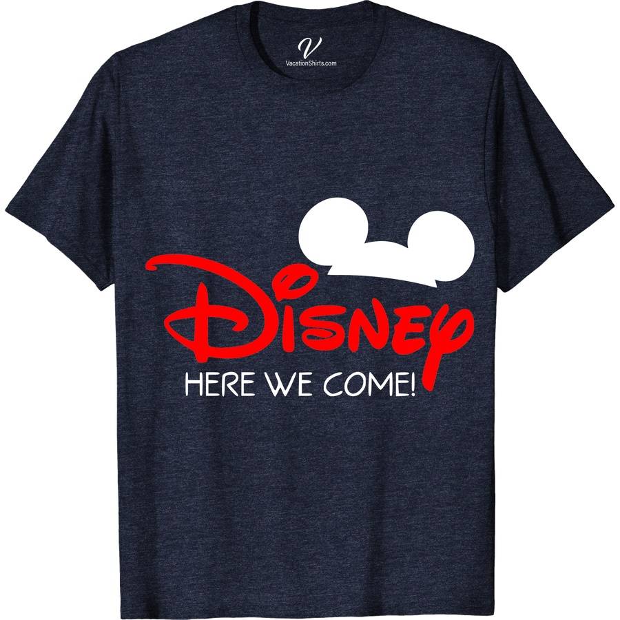Disney Here We Come Shirt Disney Vacation Shirts Embark on a magical journey with our 'Disney Here We Come' Shirt from VacationShirts.com! Perfect for Disney Family Vacations, these custom, matching tees add a personalized touch to your Disney Trip 2023. Ideal for both Disney World and Disneyland adventures, our Disney Bound Shirts unite groups in style and excitement!