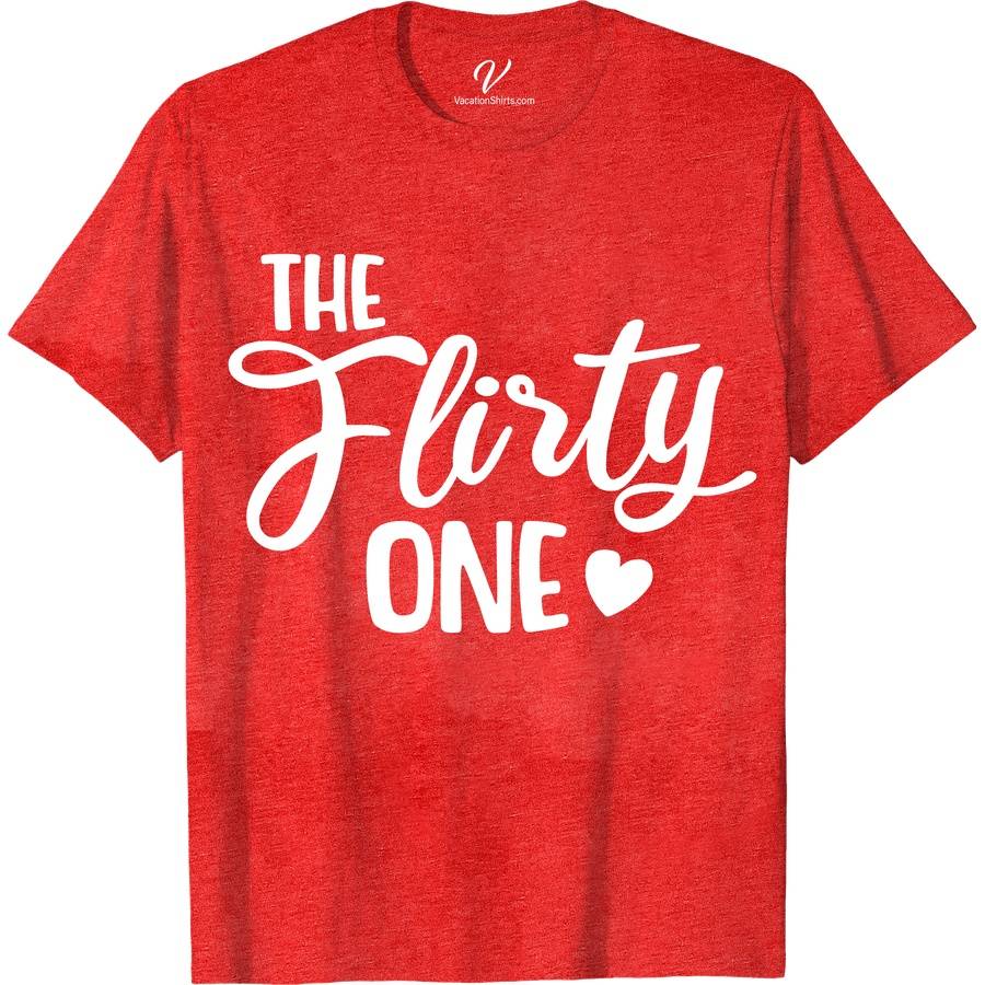The Flirty One Wedding Shirt Wedding Vacation Shirts Unveil your playful side with The Flirty One Wedding Shirt from VacationShirts.com. Perfect for bachelorette parties and bridal showers, this custom bride shirt blends humor and style. Personalize for your squad, creating matching bridesmaid tops that dazzle. Embrace your bride-to-be journey with this cute, funny bridal tee. Elevate your hen party wardrobe now!