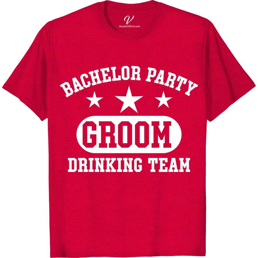 Drinking Team Groom Wedding Shirt Wedding Vacation Shirts Elevate your bachelor party with our Drinking Team Groom Wedding Shirt from VacationShirts.com! Perfect for groomsmen bar crawls, this custom groom squad tee blends humor and style. Personalize for each best man and make your wedding celebration unforgettable. Gear up in these funny, unique shirts for the ultimate groom bachelor party!