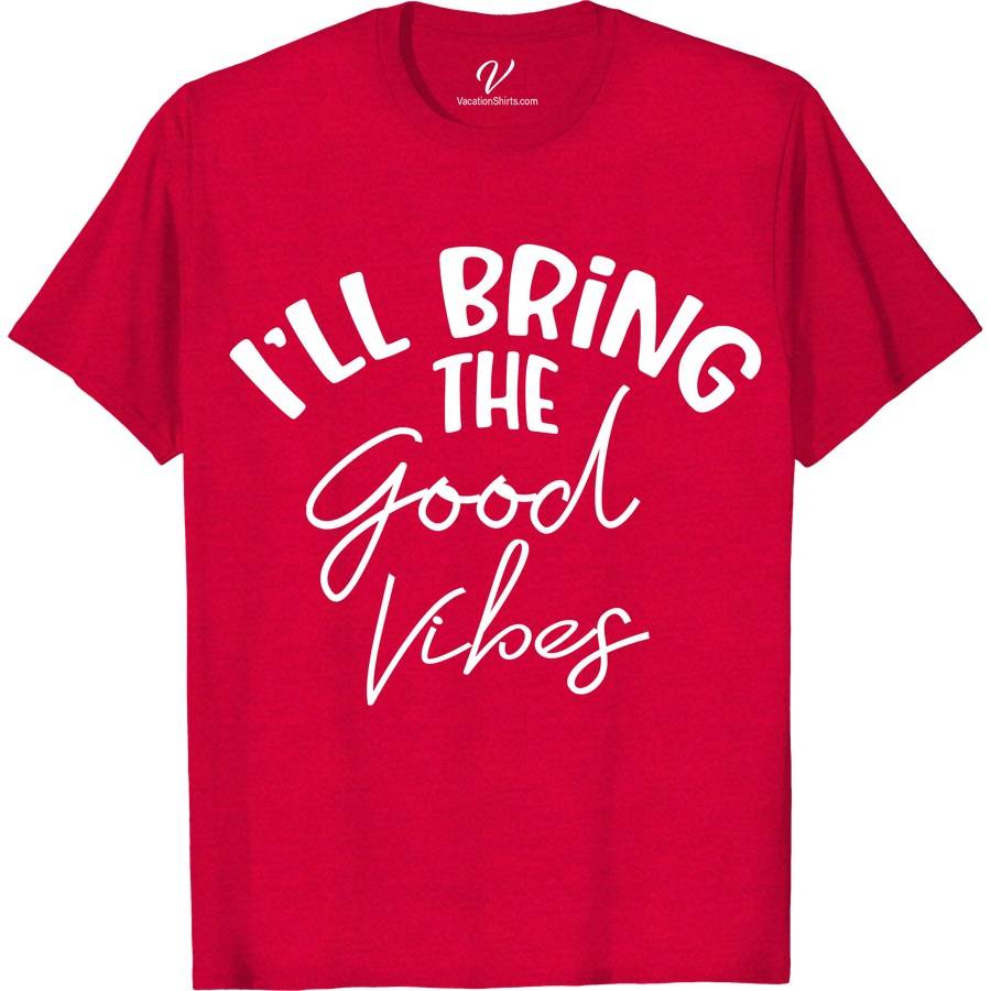 I'll Bring the Good Vibes Wedding Shirt Wedding Vacation Shirts Elevate your wedding celebration with our "I'll Bring the Good Vibes" Wedding Shirt from VacationShirts.com. Perfect for bridal parties, groomsmen, and beach weddings, this custom shirt blends fun and unique style, ensuring your group stands out. Ideal for bachelorette parties or as distinctive wedding guest attire, it promises unforgettable memories and good vibes!
