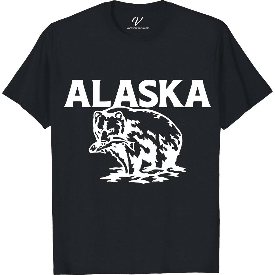 Alaska Bear Fish Tee Alaska Vacation Shirts Discover the wild with our Alaska Bear Fish Tee from VacationShirts.com. This eco-friendly outdoor wear features a captivating bear fishing graphic, blending Alaskan wildlife charm with wilderness adventure. Perfect for bear lovers and nature enthusiasts, this tee embodies the spirit of outdoor exploration in every stitch. Dive into nature-inspired apparel today!