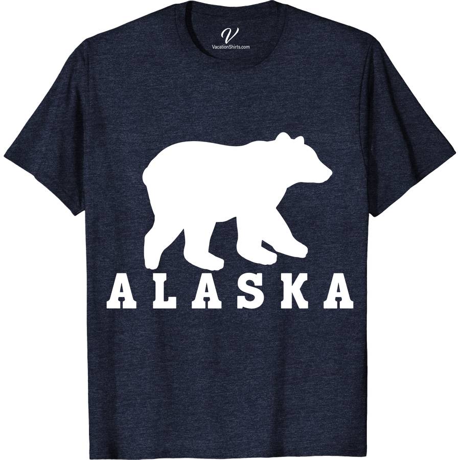 Alaska Bear Sillouhette Tee Alaska Vacation Shirts Embrace the wild with our Alaska Bear Silhouette Tee from VacationShirts.com. This captivating bear graphic tee, featuring a striking animal silhouette against Alaska's majestic wilderness, is the perfect addition to your outdoor adventure clothing. Crafted for nature enthusiasts, this wildlife tee Alaska embodies the spirit of Alaskan wildlife apparel. A must-have Alaska souvenir t-shirt!
