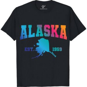 Alaska Colorful Map State Tee Alaska Vacation Shirts Discover the essence of the Last Frontier with our Alaska Colorful Map State Tee. This vibrant Alaska map shirt from VacationShirts.com is not just apparel; it's a canvas showcasing the beauty of Alaska. Perfect for tourists and locals alike, it's the ultimate Alaska souvenir T-shirt, blending style with the spirit of adventure.
