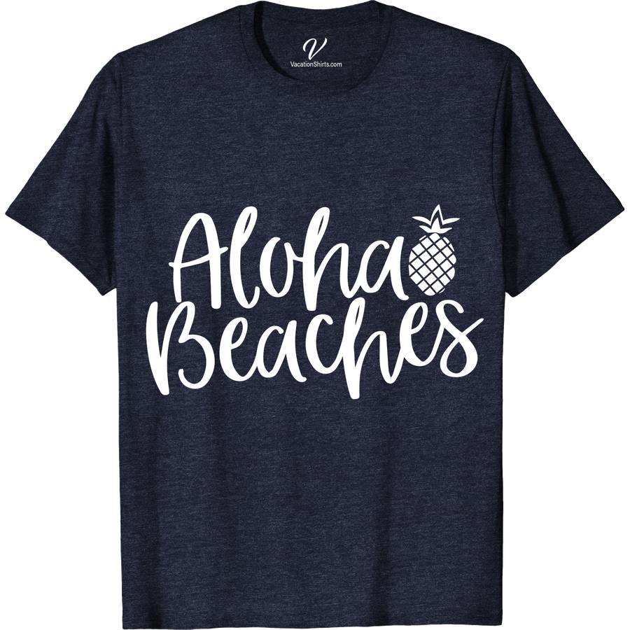 Aloha Beaches Pineapple Hawaii Tee Hawaii Vacation Shirts Embrace the spirit of paradise with our Aloha Beaches Pineapple Hawaii Tee! This tropical Hawaiian tee, featuring a vibrant pineapple graphic, is your perfect companion for beach vacations. Crafted for comfort, it embodies the Aloha State's essence, making it a must-have in your Hawaiian beachwear and pineapple print shirt collection.