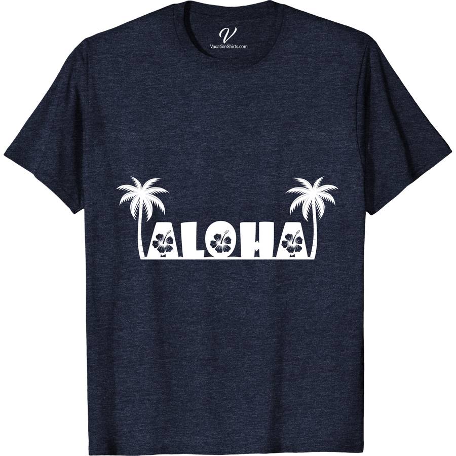 Aloha Hibiscus Palm Tree Hawaii Tee Hawaii Vacation Shirts Embrace the Aloha spirit with our Hawaiian Hibiscus Palm Tree Tee! Featuring vibrant hibiscus flowers and majestic palm trees, this tropical island clothing is perfect for beach days or casual wear. Crafted for comfort, our Aloha Shirt embodies Hawaiian beach apparel's essence, making every day feel like a summer vacation.