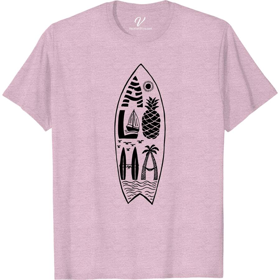 Aloha Surfboard Hawaii Calligraphy Tee Hawaii Vacation Shirts Embrace the Aloha spirit with our Hawaiian Surfboard T-Shirt, featuring exquisite Aloha calligraphy and a vibrant surfboard graphic. Crafted for surf enthusiasts and beach lovers, this Aloha Beachwear is a testament to Hawaii's rich surf culture. Dive into tropical vibes with this essential Hawaiian Calligraphy Shirt, your perfect surf culture clothing companion.