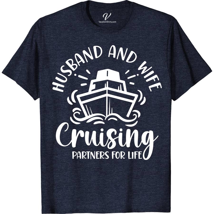 Couple's Cruise Adventure Tee - Husband & Wife Couples Cruise Shirts Embark on a romantic voyage with our Couple's Cruise Adventure Tee, the perfect matching set for husband and wife. Crafted for lovebirds setting sail, these tees blend nautical charm with adventure spirit. Ideal for anniversaries or simply celebrating your journey together, make every moment memorable in our stylish, comfortable cruise wear.