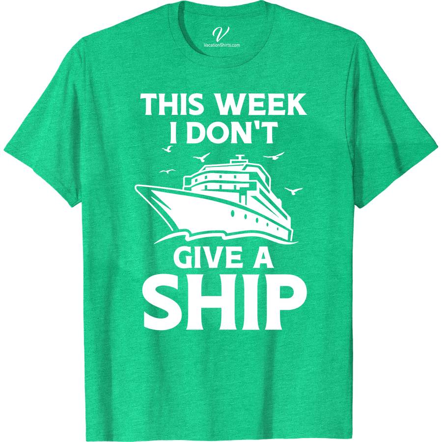 Carefree Voyage Week Tee - Don't Give A Ship! Cruise Vacation Shirts Set sail in style with the Carefree Voyage Week Tee - Don't Give A Ship! from VacationShirts.com. Perfect for cruise enthusiasts, this funny cruise shirt blends nautical themes with travel humor. Crafted for comfort and maritime fashion, it's the ultimate vacation apparel for your next ocean voyage. Embrace carefree vibes today!