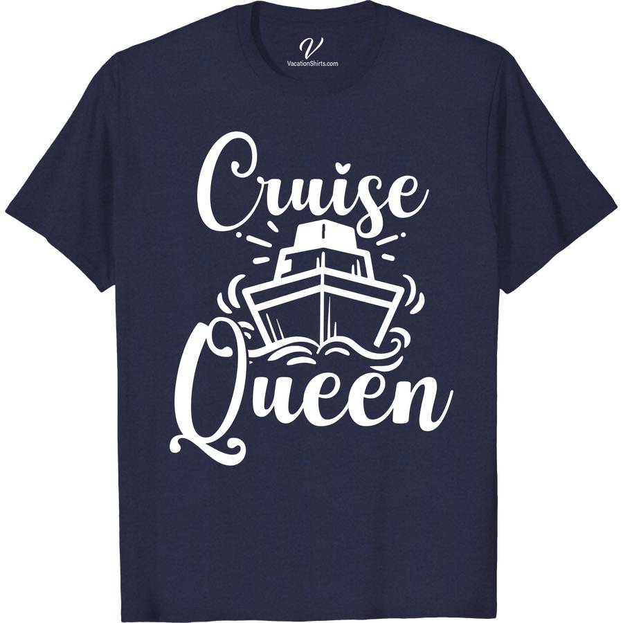 Queen of Cruises Elegant Calligraphy Tee Classic Cruise Vacation Shirts Embrace the essence of nautical elegance with our Queen of Cruises Elegant Calligraphy Tee. Perfect for the stylish sea voyager, this luxury cruise wear merges sophisticated sailing attire with maritime calligraphy design. Crafted for upscale cruise t-shirts lovers, it's the ultimate in ocean-themed elegant tops. Set sail in style!