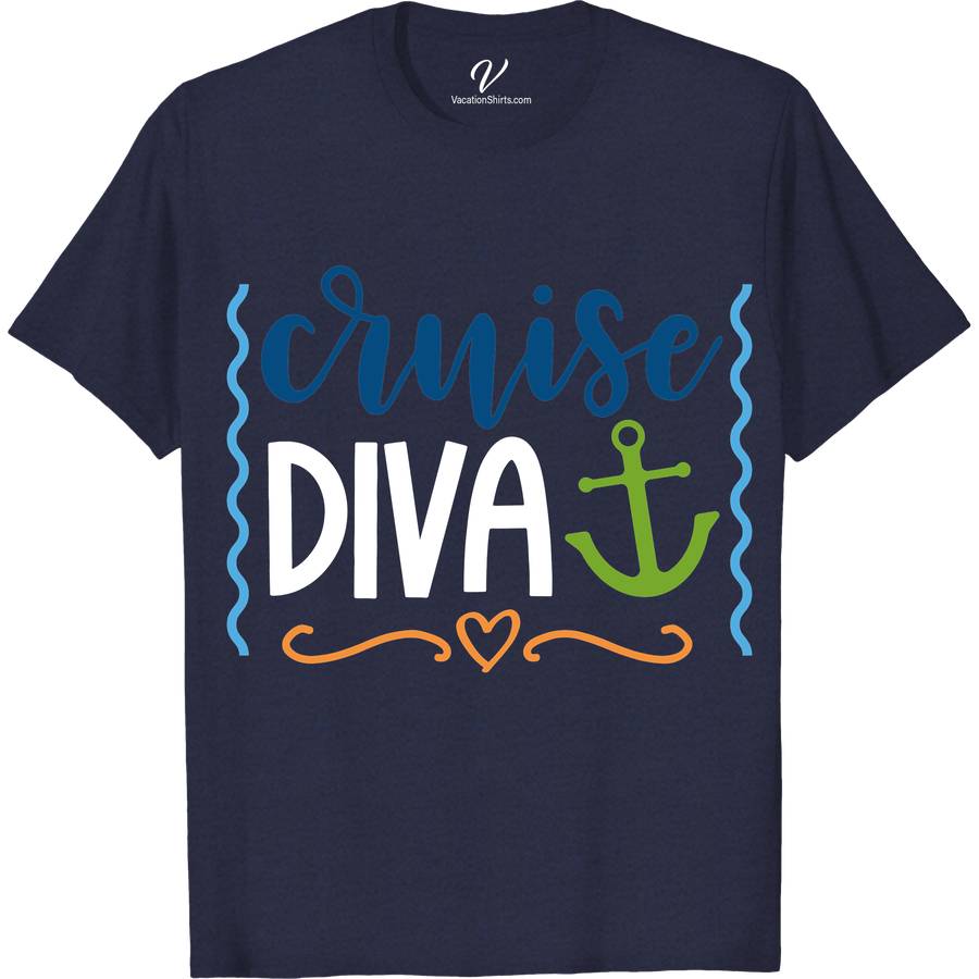 Cruise Diva Calligraphy Vacation Tee Funny Cruise Vacation Shirts Embark on your sea voyage in style with the Cruise Diva Calligraphy Vacation Tee from VacationShirts.com. This custom cruise wear blends elegant calligraphy with nautical charm, offering a personalized touch for your ocean-themed adventures. Perfect for any tropical vacation or sailing trip, it's the ultimate cruise ship outfit essential.