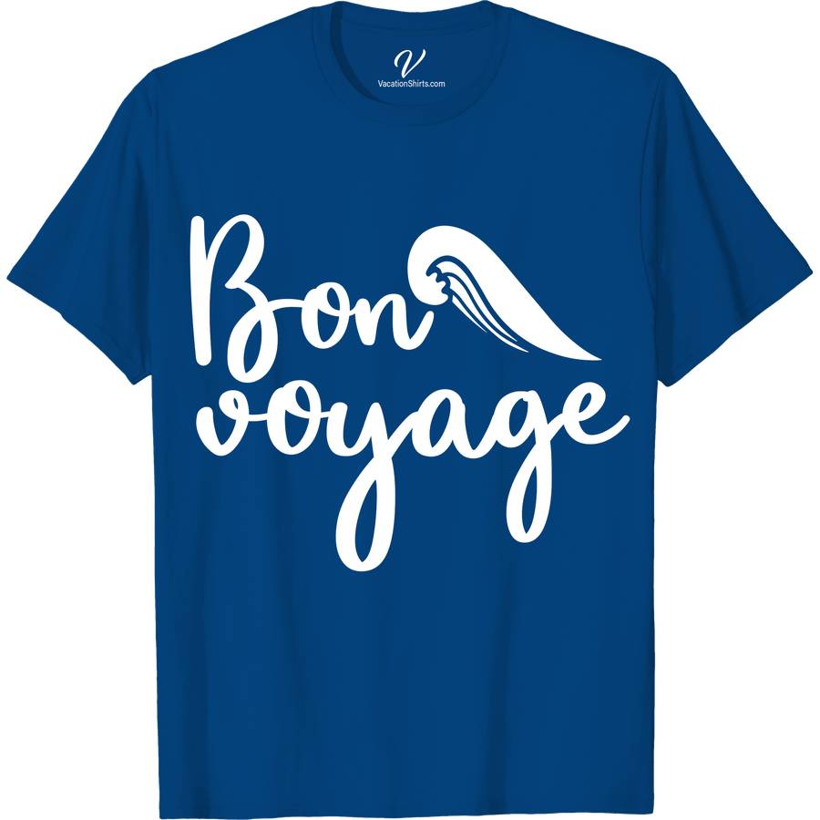 Bon Voyage Cruise Vacation Tee Classic Cruise Vacation Shirts Set sail in style with our Bon Voyage Cruise Vacation Tee from VacationShirts.com! Perfect for families, this nautical-themed tee blends comfort with maritime flair, making it the ultimate cruise wear. Elevate your cruise outfit with this tropical-inspired, sailing trip essential. Embrace the sea in our fashionable, durable cruise ship apparel.