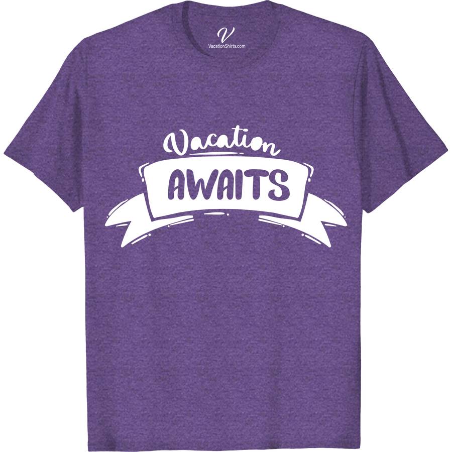 Vacation Awaits Banner Tee Vacation Shirts Embark on your next adventure with the Vacation Awaits Banner Tee from VacationShirts.com. Perfect for wanderlust souls, this travel T-shirt blends comfort with style, making it your go-to for beach vacations, road trips, and tropical destinations. Embrace the spirit of exploration and make every holiday memorable with this essential summer getaway tee.