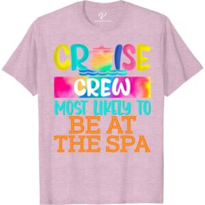 Cruise Crew - Most Likely to Be at the Spa Fun Vacation Tee Shirt Most Likely Cruise Shirts Embrace the essence of relaxation with our Cruise Crew - Spa Fun Vacation Tee! Perfect for spa enthusiasts, this nautical spa-themed t-shirt combines cruise ship casual wear with a touch of luxury. Ideal for your next spa day at sea, it's the ultimate in cruise line fashion tees. Join the cruise crew in style!