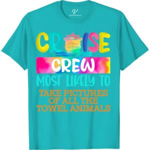 Cruise Crew - Most Likely to Take Pictures of All the Towel Animals Fun Vacation Tee Most Likely Cruise Shirts Set sail in style with the Cruise Crew Tee from VacationShirts.com! Perfect for family cruises, this fun vacation apparel features unique towel animal designs, making it a must-have for cruise photo souvenirs. Embrace the ocean vibe with this novelty cruise shirt, ideal for any nautical-themed cruise party outfit.