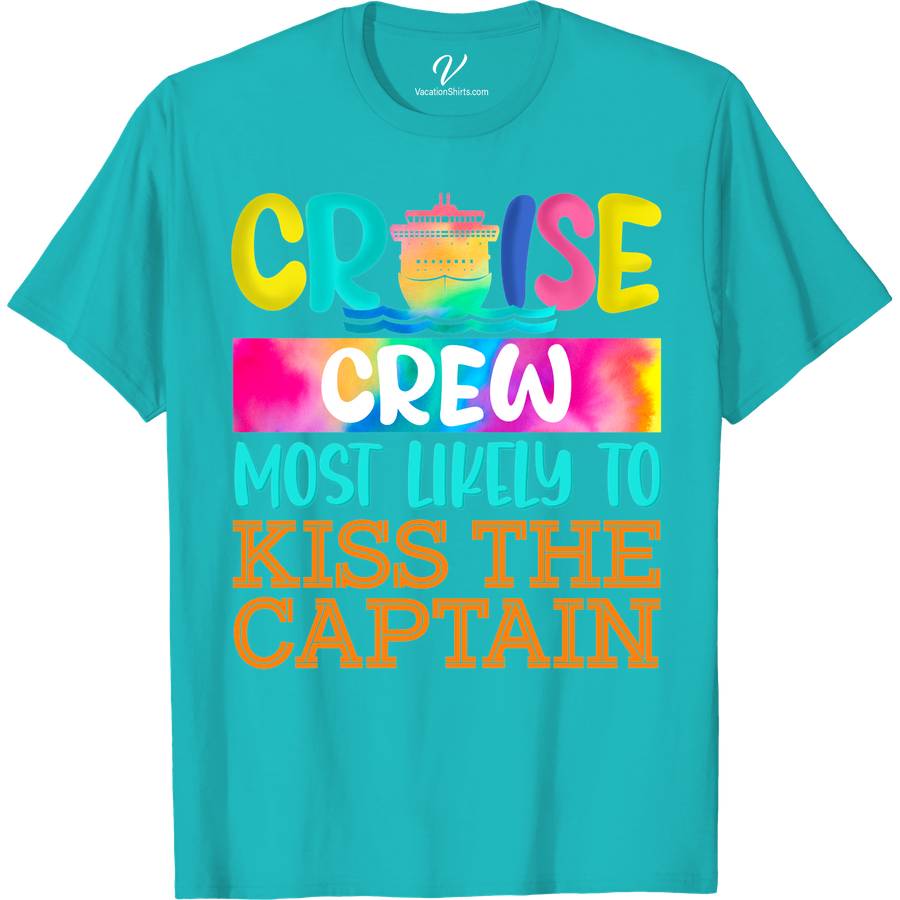 Cruise Crew - Most Likely to Kiss the Captain - Fun Vacation Tee Funny Cruise Vacation Shirts Set sail in style with the "Cruise Crew - Most Likely to Kiss the Captain" tee from VacationShirts.com. This humorous vacation tee, perfect for any cruise party, combines fun and nautical themes. Stand out on your ocean trip with this unique, funny cruise outfit. It's the ultimate in cruise ship clothing!