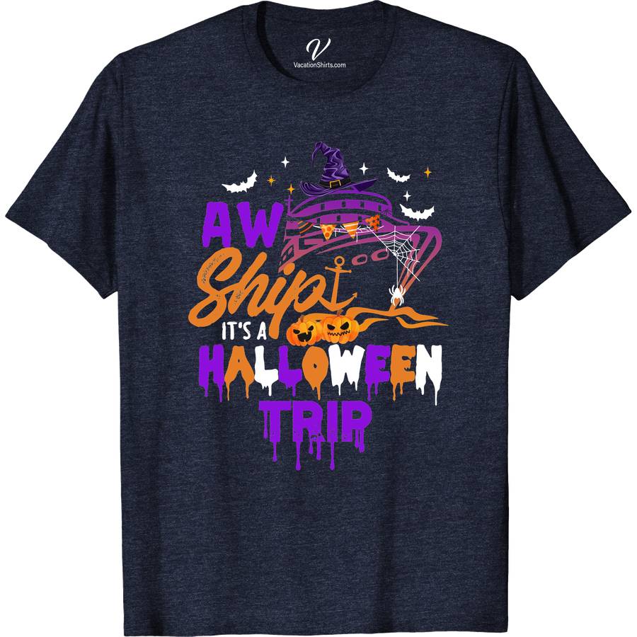 Aw Ship! Halloween Cruise Tee - Black Minimalist Halloween Cruise Shirts Set sail into the night with the "Aw Ship! Halloween Cruise Tee." This black, minimalist tee is your perfect companion for any spooky nautical adventure. Crafted for Halloween boat parties, it blends eerie charm with sleek design. Embrace the Halloween spirit on the high seas with this essential spooky cruise apparel.